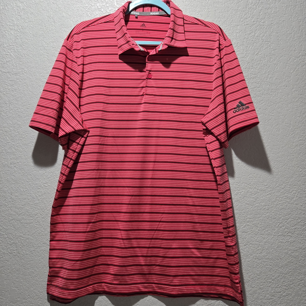 Adidas Men's Vibrant Pink Striped Polo